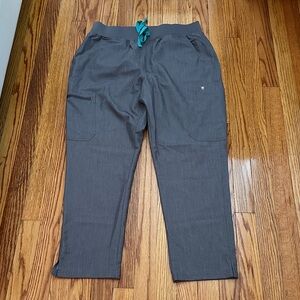 Women’s Figs Technical Collection Gray Cargo Pants with Teal Drawstring LP
